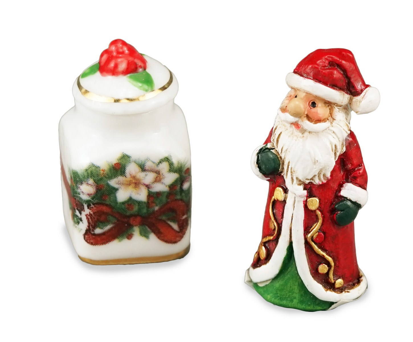 ロイターポーセリン ミニチュア雑貨 サンタの置物とクリスマスキャニスター 