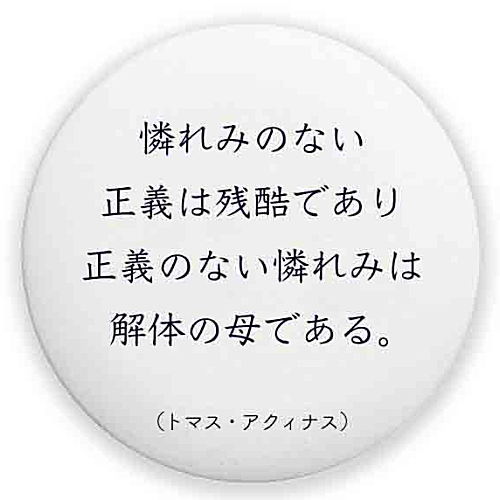 ●この商品のラインナップを全て見る ▼この商品は【トマス・アクィナス:憐みのない正義は残酷であり正義のない憐みは解体の母である。】のみです。 わかりみが深すぎる哲学名言が缶バッヂになったよ！ お気に入りの名言を身につけて、哲友さがそ♪ 英語名：TAMA-KYU Philosophy Can Badge Bushiroad Creative Capsule Toy このシリーズには8種類のラインナップがあります。 お届け商品は、商品名及び画像のものになります。 ・プラトン：彼は何も知らないのに何かを知っていると信じている。 ・トマス・アクィナス:憐みのない正義は残酷であり正義のない憐みは解体の母である。 ・デカルト：我思う、ゆえに我あり ・ニーチェ：世界にはきみ以外には誰も歩むことのできない。 ・サルトル：地獄とは他人のことだ。 ・フォイエルバッハ：愛なきところに真理もまたない。 ・スピノザ：謙虚は徳ではない。 ・ジンメル：生の原級はそれ自体としてすでに比較級である。 キャラクター：模型 サイズ：全長約38mm 材質：紙,PP,金属 商品状態：新品・ミニブック付属 ※カプセルは付属しません。内袋は未開封です。 ■44454 ■メーカー：ブシロードクリエイティブ ■分類：ガチャガチャ ■code：20230926 ■JAN：4571598660748 ラッピング（プレゼント包装）についてはコチラ 関連アイテムをキーワードで検索！(C)TAMA-KYU (C)2023 Chisan gacha/testugaku CanBadge 備考 ブラインドボックス※1の商品は内容物確認のため、箱の底を開封しておりますが、中袋は未開封です。発送時には商品の入っていた箱はお付けいたします。 ガチャガチャ（ガシャポン）のカプセルフィギュアは、カプセルを取り除き、小袋に商品を入れなおしてお届けいたします。ミニブックは付属いたします。 いずれの商品も新品、未組み立て、中袋未開封となっております。 また、食玩（食品玩具）に付属しているラムネ、ガム、チョコレートなどは賞味期限の関係でお付けしておりません。 ※1　外からでは何が入っているかわからない仕様の物