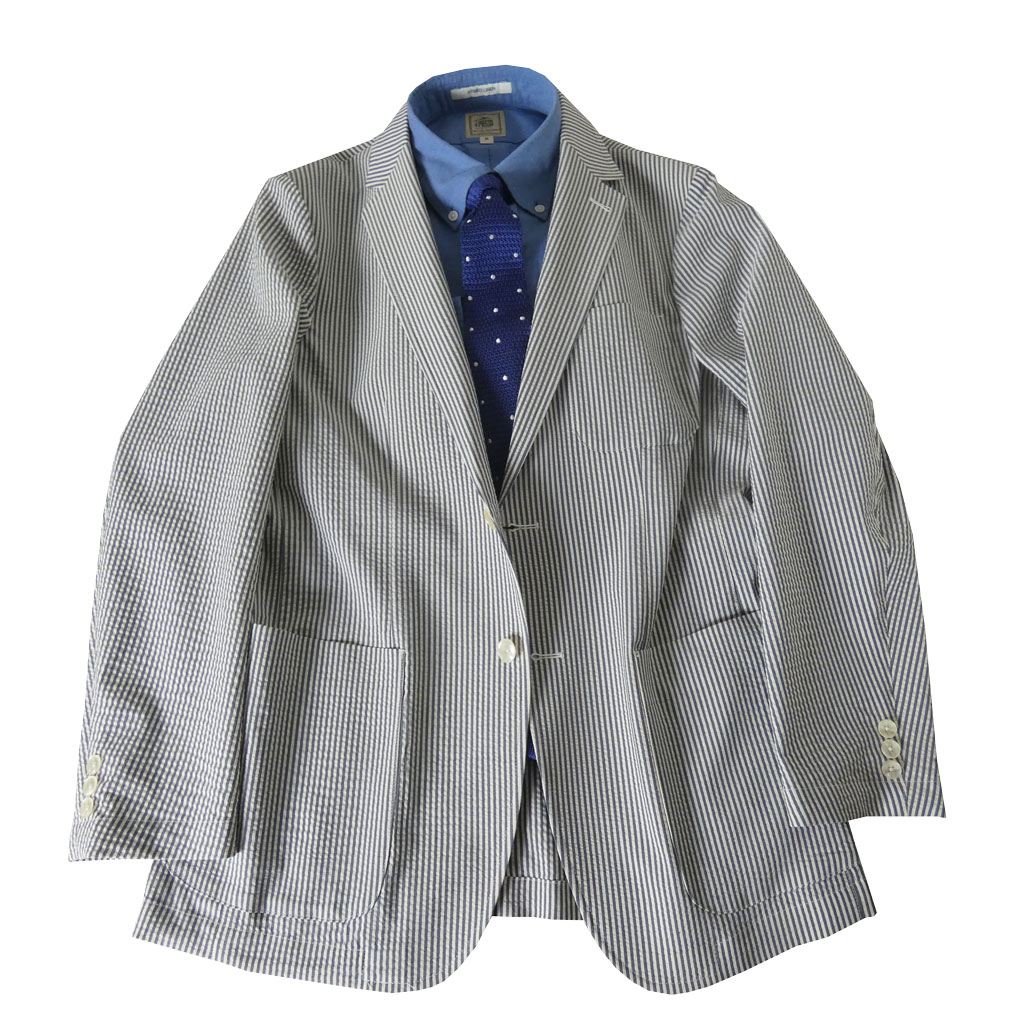 Rakuten - NEUTRAL POSITION 春夏 メンズ シアサッカー ジャケット 2つボタン グレーシュネイビー　0708　S M L LL 3L
