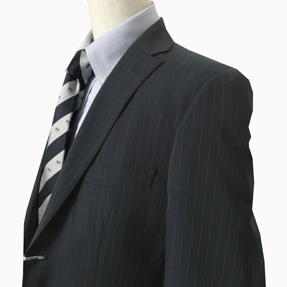 スーツ メンズ 春夏秋 シングルスーツ 2つボタンビジネススーツ 濃紺 ストライプ ネイビー 0111 A5 A6