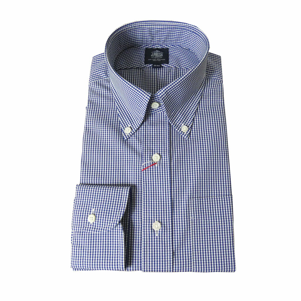楽天TRADHOUSEFUKIYAジェイプレス （J.PRESS） ボタンダウンシャツ メンズ長袖シャツ ネイビー ギンガムチェック 2375 （衿41cm-裄丈85cm）（衿43cm-裄丈86cm）