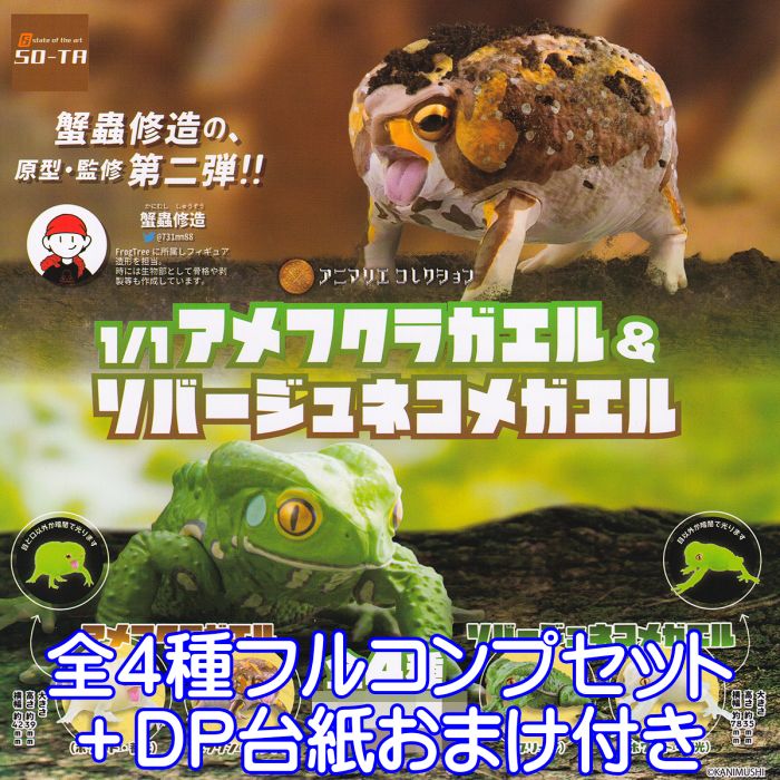 1／1 アメフクラガエル＆ソバージュネコメガエル SO-TA 【全4種フルコンプセット＋DP台紙おまけ付き】 蛙 蟹蟲修造 グッズ フィギュア ガチャガチャ 【即納 在庫品】【数量限定】