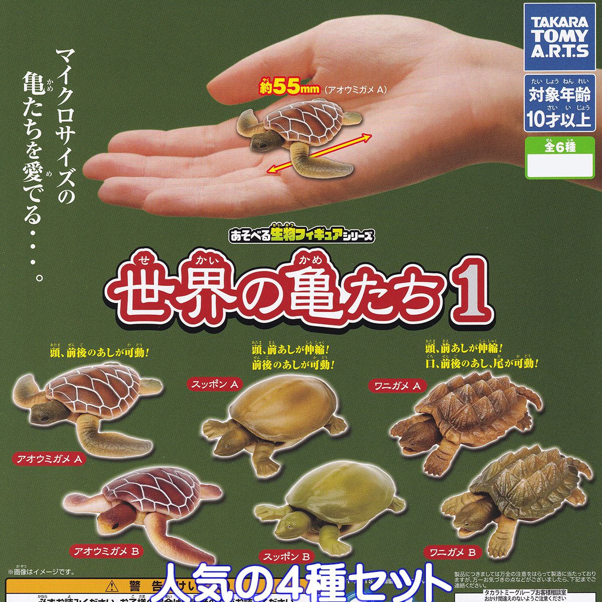 あそべる生物フィギュアシリーズ 世界の亀たち1 タカラトミーアーツ  カメ ミニチュア グッズ フィギュア TURTLES OF THE WORLD ガチャガチャ カプセルトイ(ワニガメA、Bは含みません)