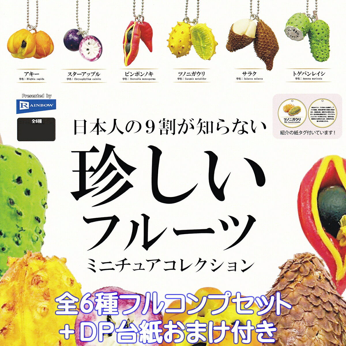 日本人の9割が知らない珍しいフルーツミニチュアコレクション レインボー 【全6種フルコンプセット＋DP台紙おまけ付き】 Rare Fruit 果物 グッズ フィギュア ガチャガチャ カプセルトイ【即納 在庫品】【数量限定】【フルコンプリート】