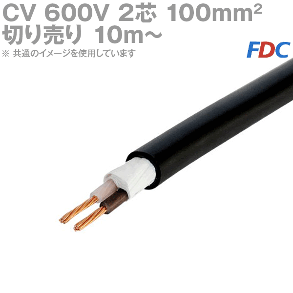 フジクラ CV 100sq 2芯 600V耐圧電線 架橋ポリエチレン絶縁ビニルシースケーブル (切売10m～/延長単位1m) SD