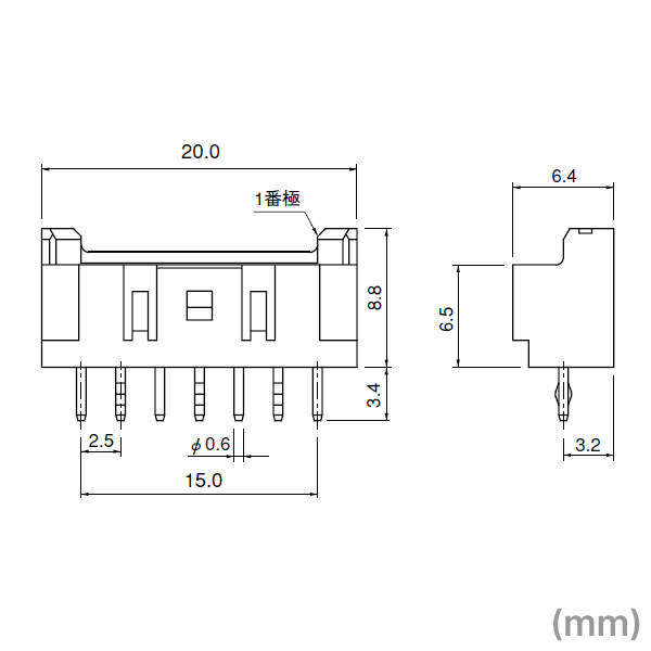 日本圧着端子製造(JST) B07B-XASK-1(LF)(NN) 1個 ベース付ピン トップ型 ボス無し 7極 NN