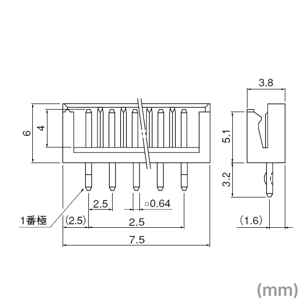 日本圧着端子製造(JST) B2B-EH(LF)(SN) 1個 ベース付ポスト トップ型 2極 NN