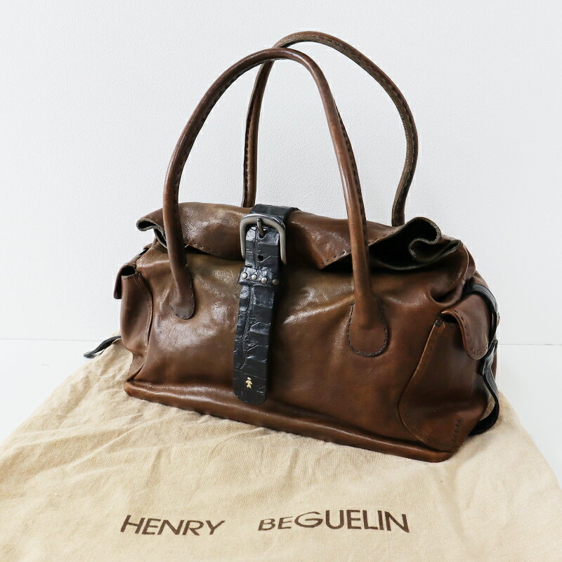 【期間限定価格】エンリーベグリン HENRY BEGUELIN レザー ボストンバッグ/ブラウン【2400013621908】【中古】