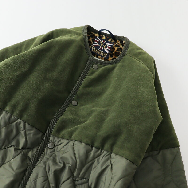 【期間限定価格】【スプリングセール】ラベンハム LAVENHAM brisbane moss レオパードキルティングノーカラーコート 36/カーキ アウター 【2400013681599】【中古】