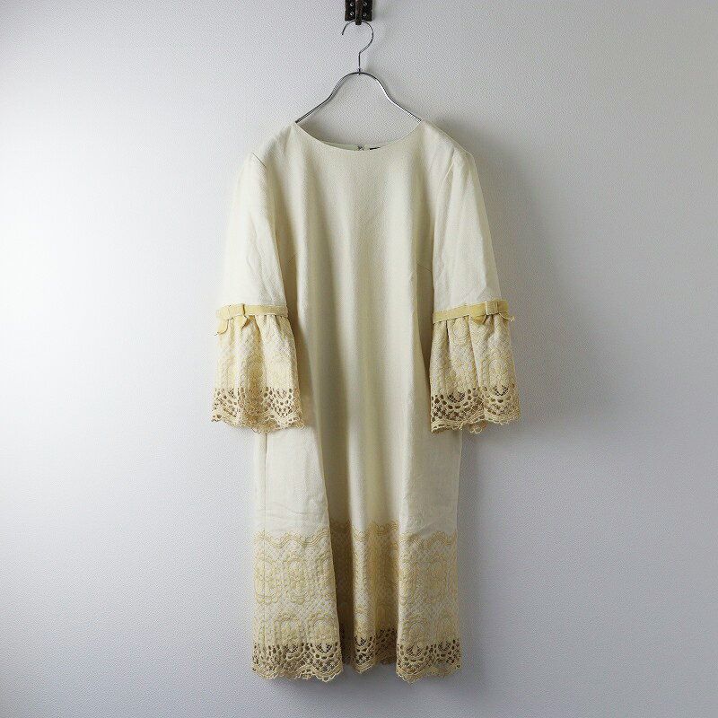【スプリングセール】エムズグレイシー M'SGRACY 刺繍レースワンピース 38/アイボリー ベージュ トップス 膝丈 ひざ丈 ドレス【2400013556668】【中古】