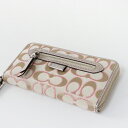 【スプリングセール】コーチ COACH メタリック シグネチャー ラウンドファスナー ロングウォレット/ベージュ【2400013813495】【中古】