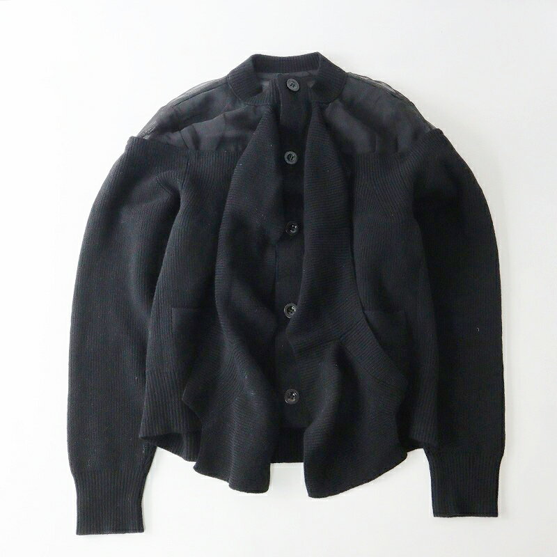 2023AW サカイ sacai Chiffon Mix Wool Knit Cardigan シフォンミックスウールカーディガン 1//ブラック 黒 リボンタイ