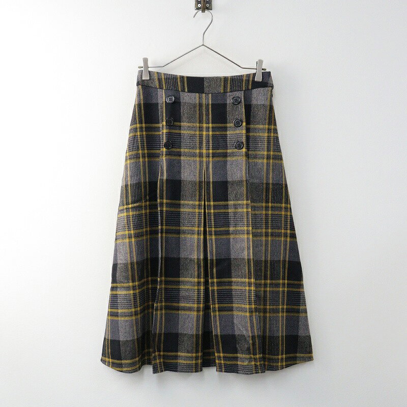 【期間限定価格】アイロン THE IRON ウールチェックタックスカート S/ブラック×イエロー マリン フレア ロング【2400014319354】【中古】