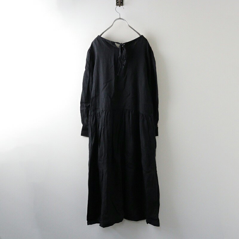 イチ ichi アンティークス ノワール Antiquites noir リネン ノーカラー ギャザー ワンピース /ブラック トップス フレア【2400014364835】【中古】