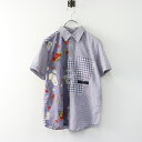 【期間限定価格】カールヘルム Karl Helmut さくらんぼ くまちゃん バック刺繍入 パッチワーク半袖シャツ パープル系/ギンガムチェック【2400014441048】【中古】