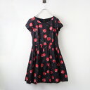 ジェーンマープル Jane Marple チェリー タックフレアワンピース M/チャコール ドレス ロング 半袖 さくらんぼ【2400014442915】【中古】