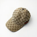 【期間限定価格】美品 グッチ GUCCI GGキャンバス ベースボールキャップ M/ベージュ 帽子 6パネル シェリーライン レザーベルト 【2400014480719】【中古】