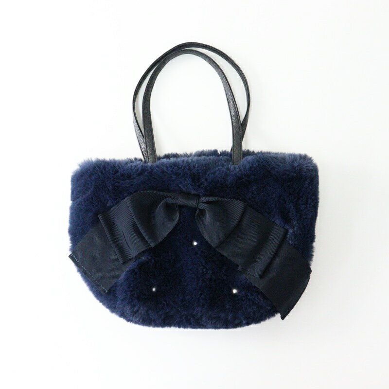 カタログ色違い品 エムズグレイシー M'S GRACY リボン付きフェイクファーバッグ ネイビー/ふわふわ フ..