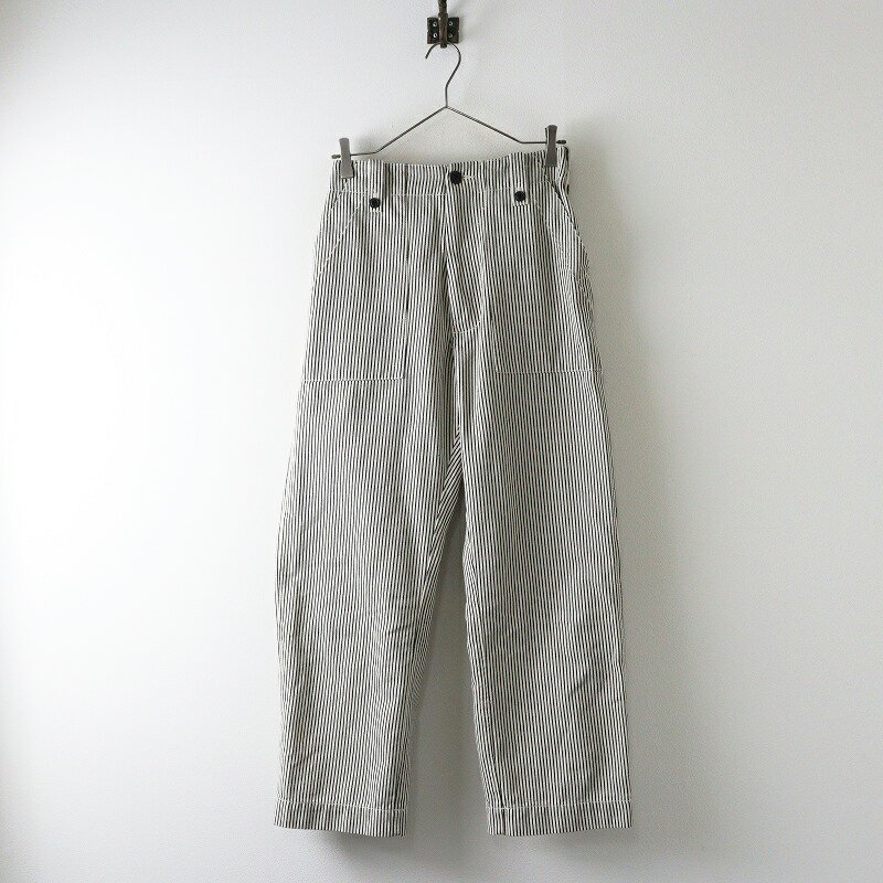 美品 メルローズクレール MELROSE claire ROYAL NAVY 別注 FATIGUE PANTS M＼ホワイト ネイビー ヒッコリー パンツ【2400014631258】【中古】
