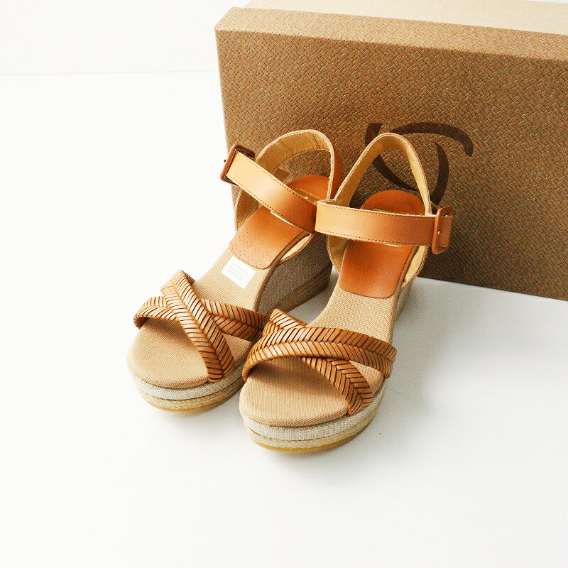 未使用 保管品 カンナ kanna レザーストラップジュートサンダル 35＼ブラウン ウェッジソール 22.5cm ..