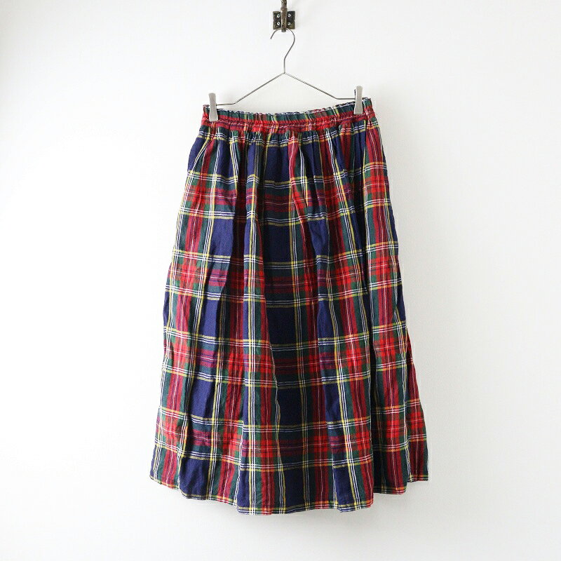 【期間限定価格】イチアンティークス ICHI Antiquites リネン タータンチェック ロングスカート ｜レッド ボトムス イージー フレア【2400014683677】【中古】