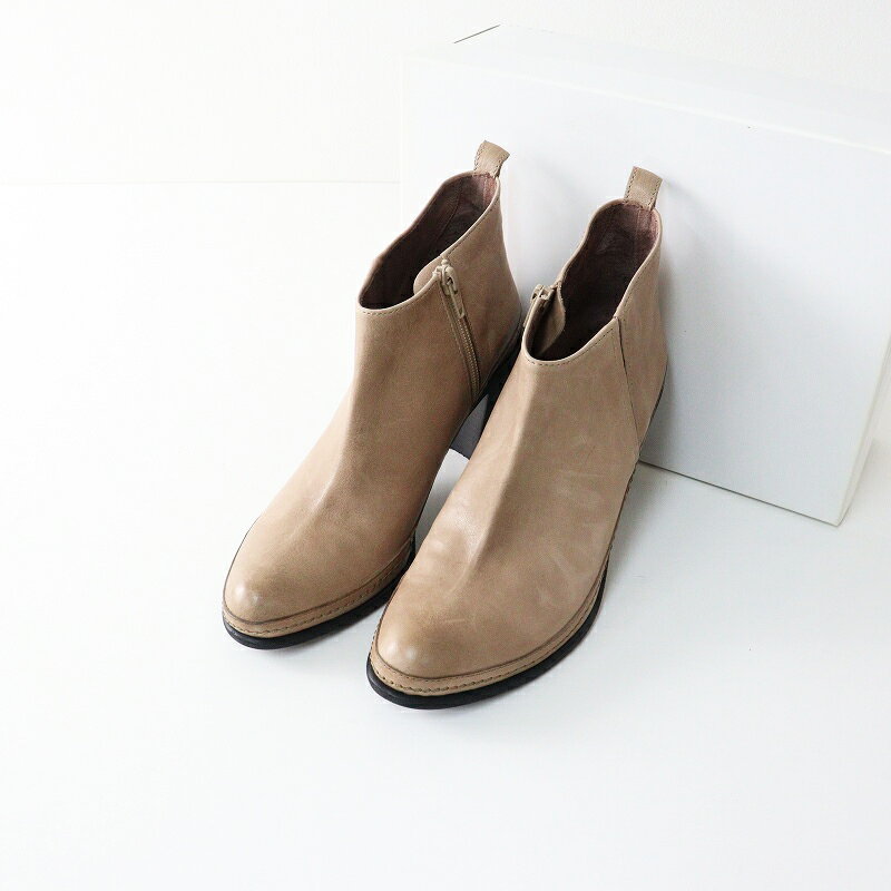 【期間限定価格】美品 ラボキエコノ RABOKI econo レザーヒールブーツ 24.0cm＼グレージュ サイドジップ サイドゴア ブーティ【2400014674262】【中古】