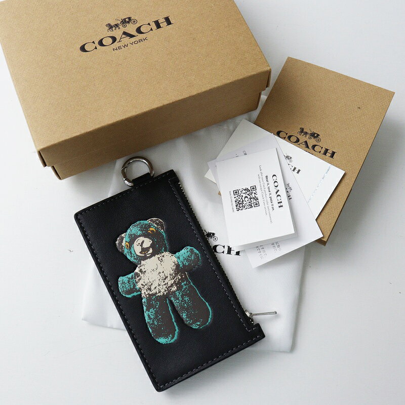 【期間限定価格】極美品 コーチ COACH ジップ カード ケース テディ グラフィック＼ブラック 名刺入れ パスケース レザー コインケース【2400014946864】【中古】