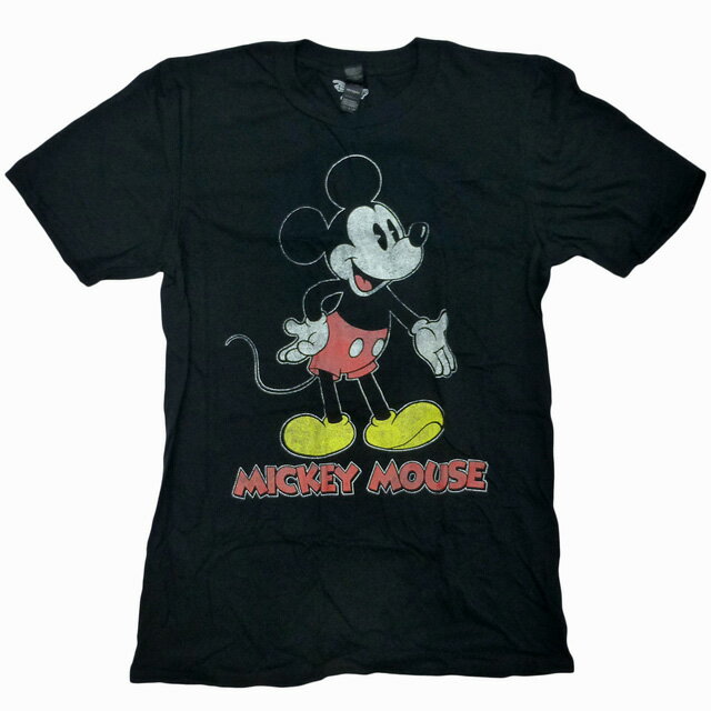 海外正規ライセンス Disney Mickey Mouse 70's Mickey T-Shirt ミッキーマウス ディズニー ヴィンテージプリント Tシャツ 黒