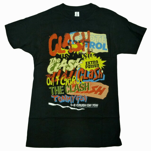海外正規オフィシャル The Clash Repeating Text Tee ロゴ パンク ポップアート Tシャツ 黒/ザ クラッシュ ロック バンド T【ゆうパケット対応】