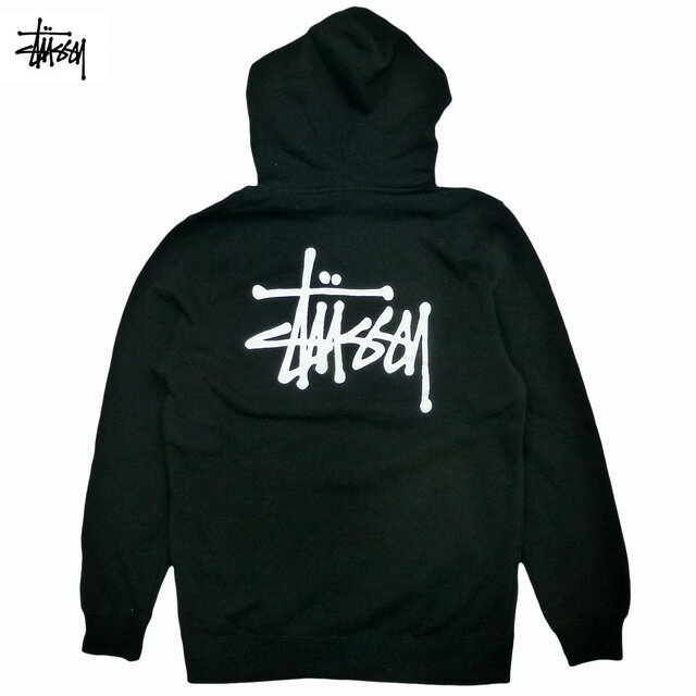 Stussy Basic Stussy Hood ストックロゴ プルオーバー フーディー パーカー フリース 裏起毛 定番 長袖 メンズ 黒/ステューシー スウェット