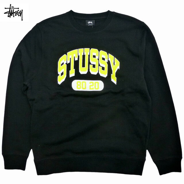 ステューシー トレーナー メンズ Stussy 80/20 Crew カレッジデザイン ロゴ スウェット トレーナー フリース 裏起毛 定番 長袖 メンズ 黒 Black 蛍光/ステューシー スウェット【あす楽対応_関東_甲信越_北陸_東海_近畿_中国_四国】