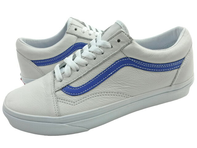 ヴァンズ レザースニーカー メンズ US企画 Vans Old Skool スムースレザー スケート 革 白 青/バンズ オールドスクール