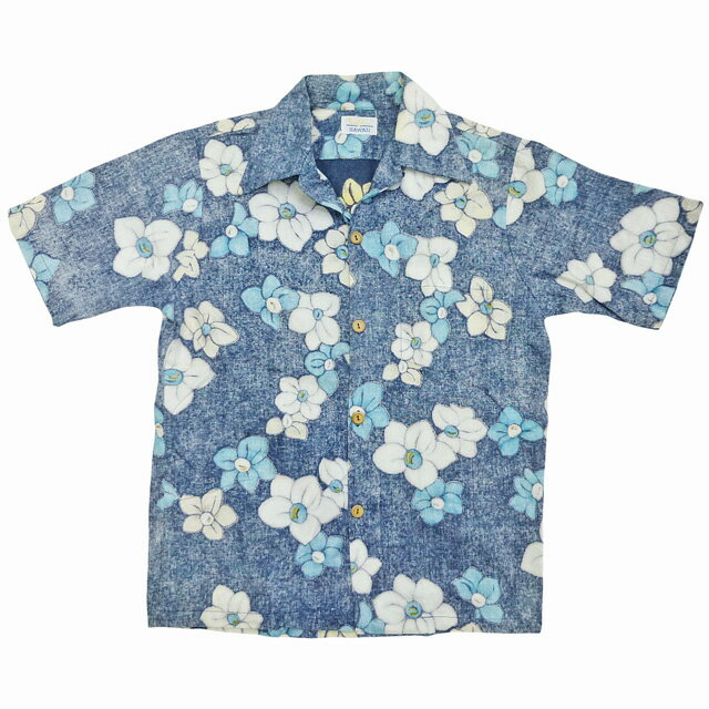Vintage 古着 70's Surf Line Hawaii オープンカラー リバースプリント 花柄 アロハシャツ Used サーフライン ハワイ 竹ボタン オールドサーフ系 ヴィンテージ【中古 古着 USED】