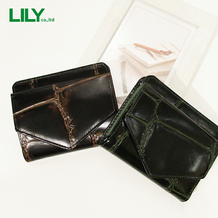 楽天おしゃれバッグと財布半田カバン店リリー LILY リアルマインド REAL MIND 本革 牛革 レザー プリマ ラージ クロコ 型押し ボックス型 小銭入れ付き スナップ 二つ折り 財布 コンパクト ミニ ウォレット 230159