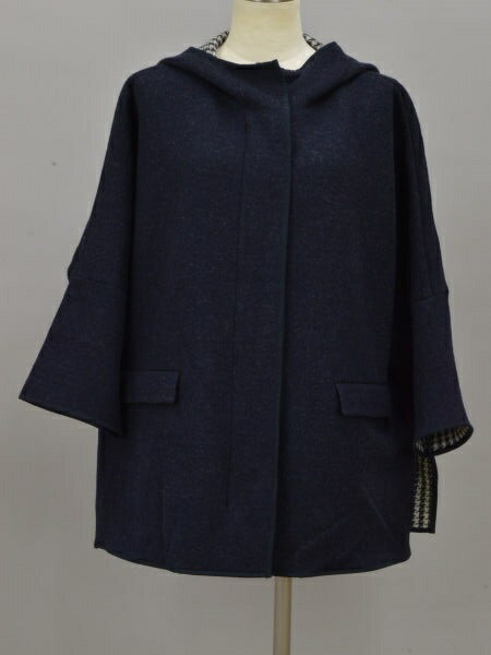 ルネ Rene フード ニットコート 36サイズ ネイビー×千鳥柄 レディース F-L6036【中古】【ブランド買取販売トリヴァンドラム】181002