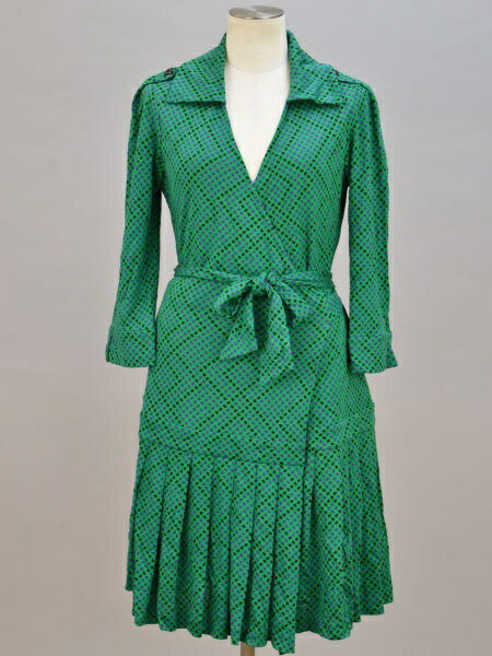 ダイアンフォンファステンバーグDIANE von FURSTENBERG SHILOシルクジャージーカシュクールワンピース 10 グリーン レディース F-YA222【中古：良品】【ブランド買取販売トリヴァンドラム】190112のサムネイル