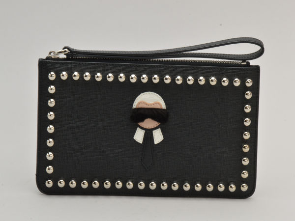 フェンディ FENDI カーリト KARLITO スタッズ クラッチ ミンクファー バッグ ブラック レディース F-B6169【中古：美品】【ブランド買取販売トリヴァンドラム】200104