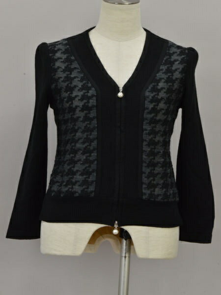 ルネ Rene ニットカーディガン パールスライダー 長袖 36サイズ ブラック レディース j_p F-M12716【中..