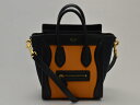 セリーヌ CELINE バッグ 189243 LUGGAGE NANO SHOPPER F-GA-1105 ラム カーフ 黒 ORANGE GOLD レディース su_p e_u F-YA574【中古：良..