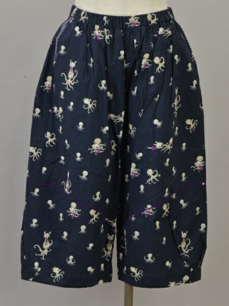 アルベロベロ ALBEROBELLO ぶたさん パンツ タコ 刺繍 ウエストゴム コットン ネイビー レディース j_p..