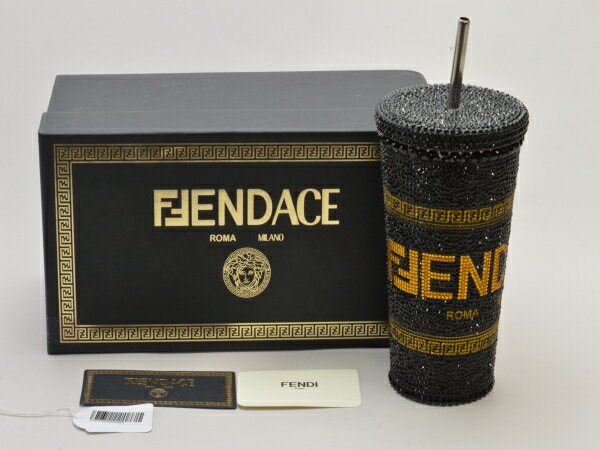 フェンディ ヴェルサーチェ FENDI×VERSACE FENDACE ボトル メタル×カラーストーン カップ 7AS111 黒 ユニセックス su_p e_u F-YA745【中古：良品】【ブランド買取販売トリヴァンドラム】240402