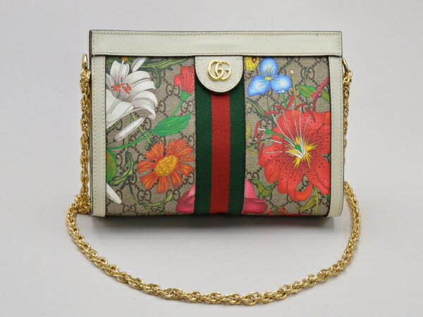 グッチ GUCCI ショルダーバッグ オフィディア GG スモール 花柄 PVC×レザー 503877 チェーン ベージュ レディース su_p e_u F-YA760【中古：良品】【ブランド買取販売トリヴァンドラム】240407