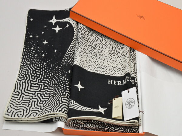 エルメス HERMES カレ ジェアン CLAIR DE LUNE クレール ドゥ リュンヌ カシミヤ×シルク 黒 ユニセックス su_p e_u F-YA793【中古：美品】【ブランド買取販売トリヴァンドラム】240514