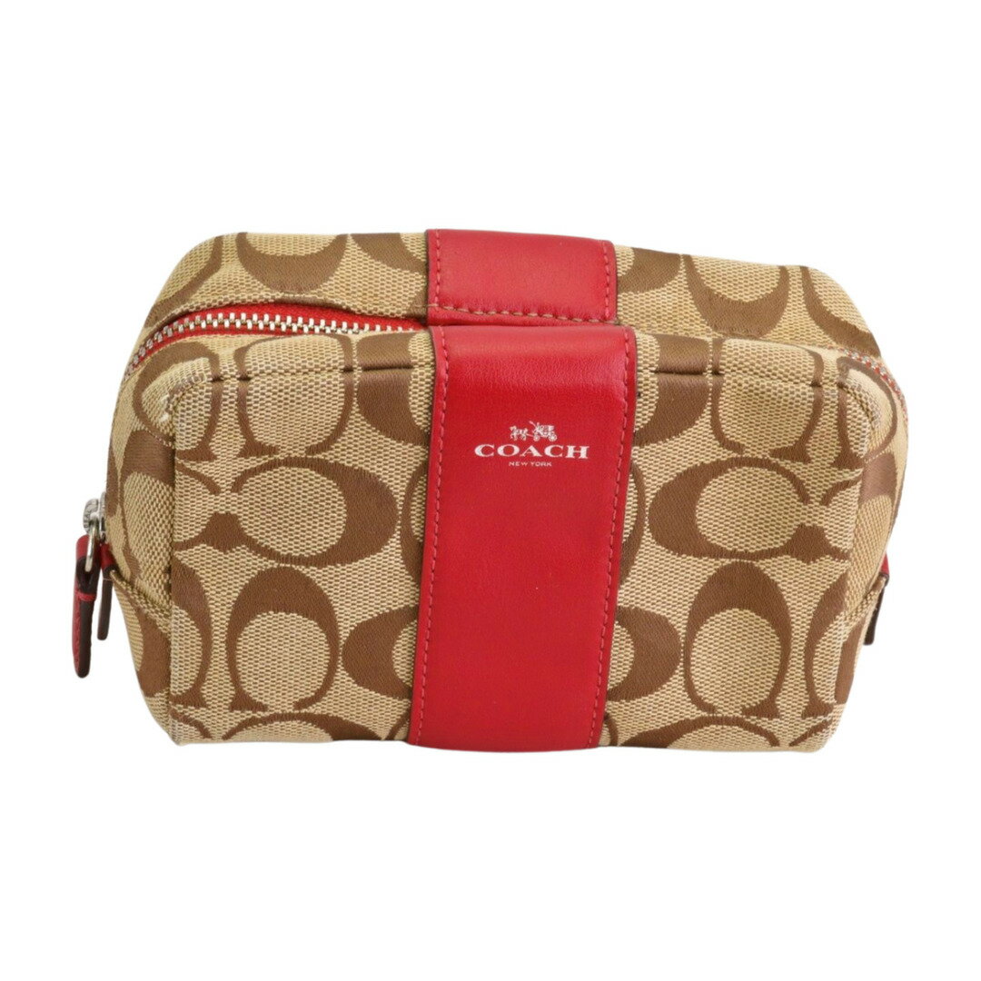コーチ COACH マルチケース 小物入れ シグネチャー ポーチ F21497 ベージュ×レッド レディース F-B6898【中古：良品】【ブランド買取販売トリヴァンドラム】260121