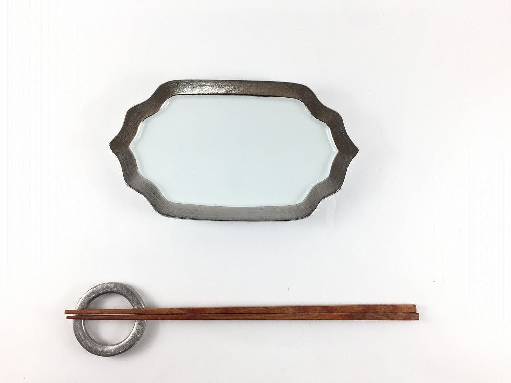 有田焼 徳幸窯 渕銀霜彩桔梗渕銘々皿【17cm 長皿 銀色 白色 中皿】