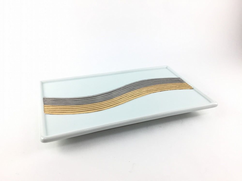 【訳あり品】有田焼 21.5cmフラット長皿 流水金銀彩【アウトレット】