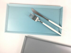 波佐見焼 隆泉陶器 300長大皿.クラフトマット(水色 / グレー)【30cm/皿/大皿/長皿/角皿/平皿/プレート/トレー おしゃれ カラフル】