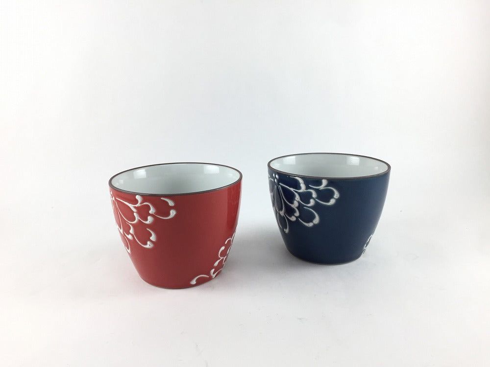 波佐見焼 85蕎麦猪口(250cc) 白花 (赤 /紺) 8.5cm