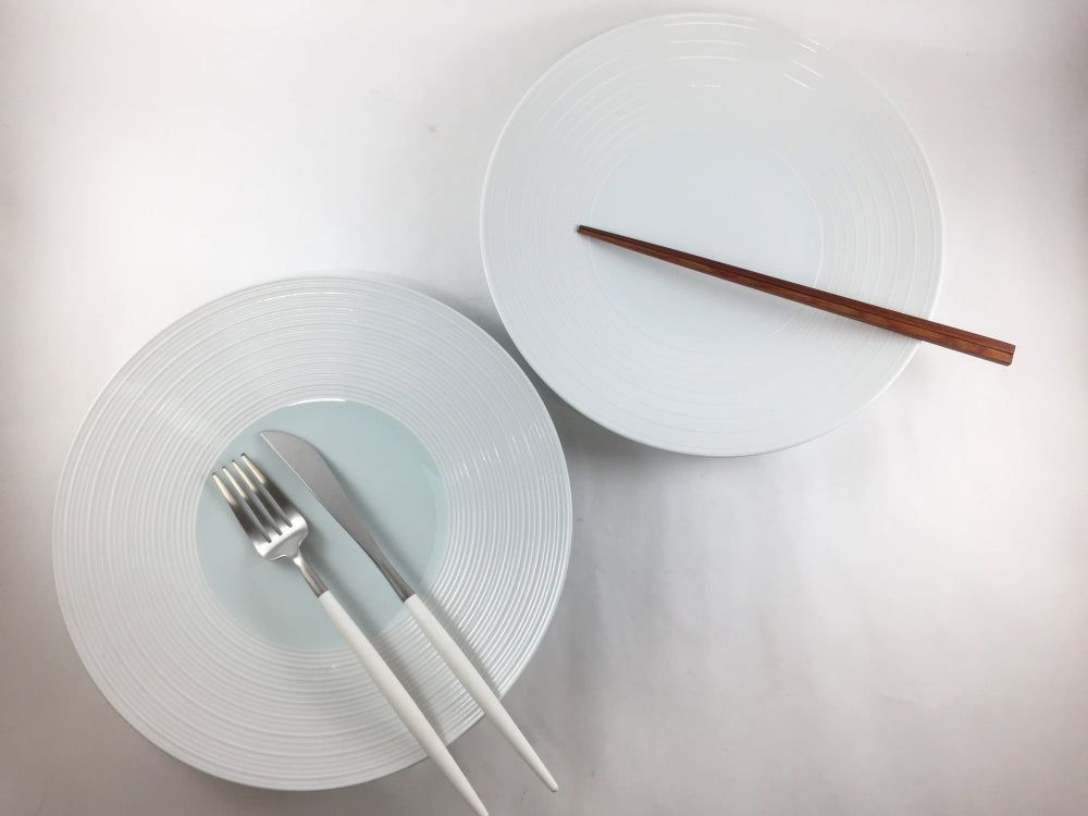 波佐見焼 洸琳窯 25cm千段プレート 見込 青白 / 白磁