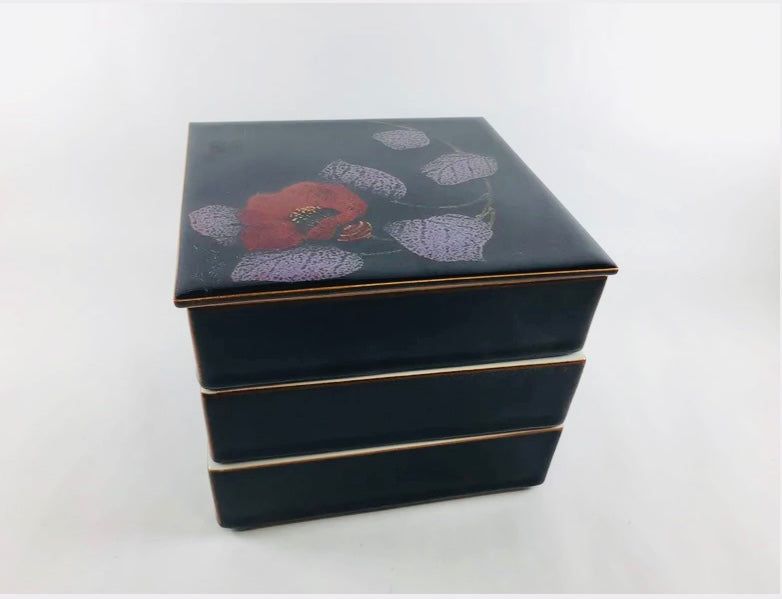 角三段重箱 天目椿紋 16cm 四郎窯【鉢/お重/御節/段重/蓋物/蓋もの】